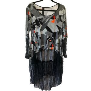 ABSOLUT Lagenlook Tunic Asymmetrical Crinkled Tulle Hem Y2K Avant-Garde Artsy